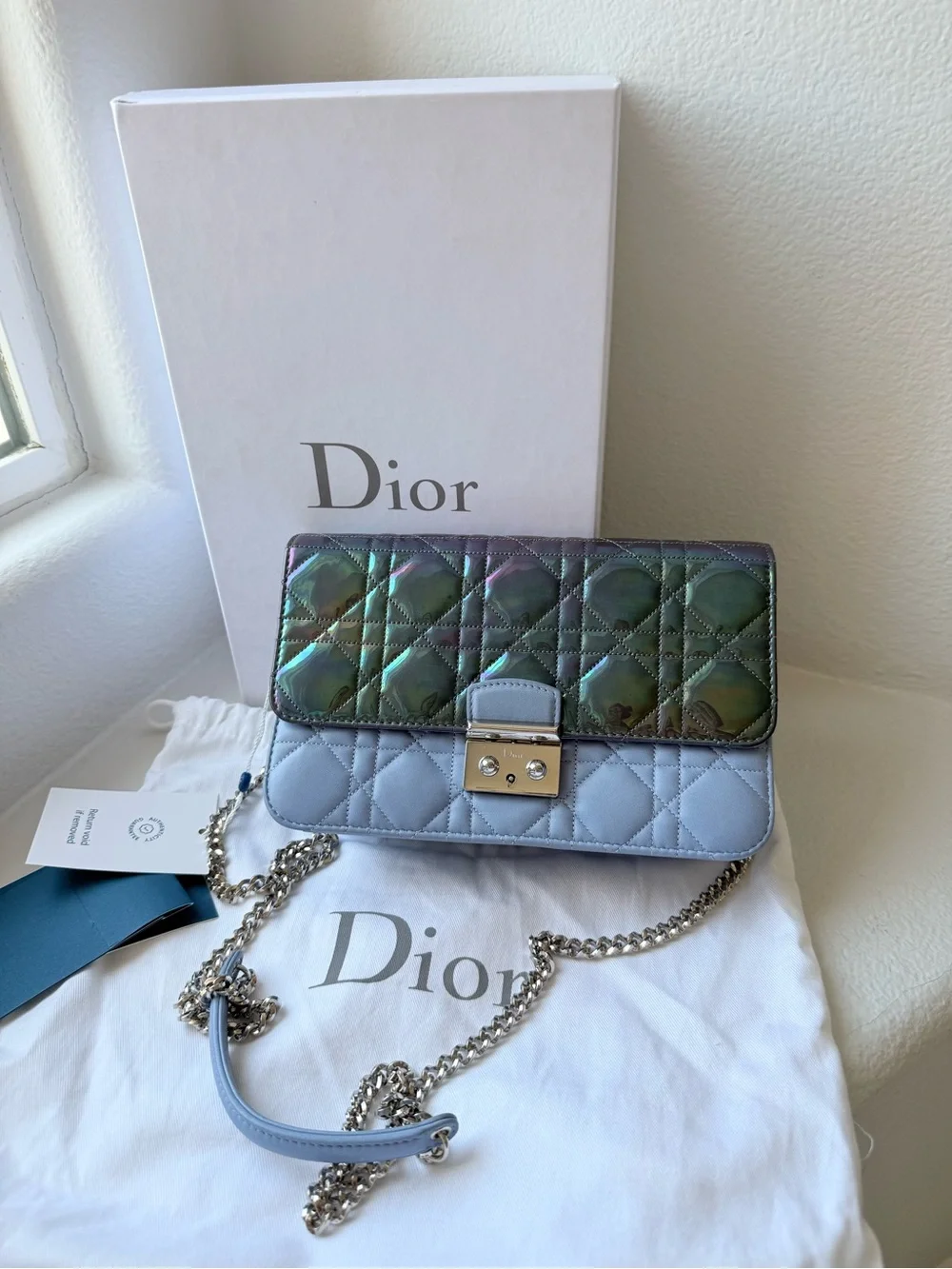 ⭐️Dior Quilted Two-Tone Leather Shoulder Bag in Iridescent Green and Light Blue
